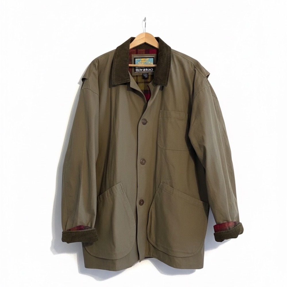 EUC! VINTAGE Stratojac Green Mens Flannel Lined Cord Accents Chore Jacket